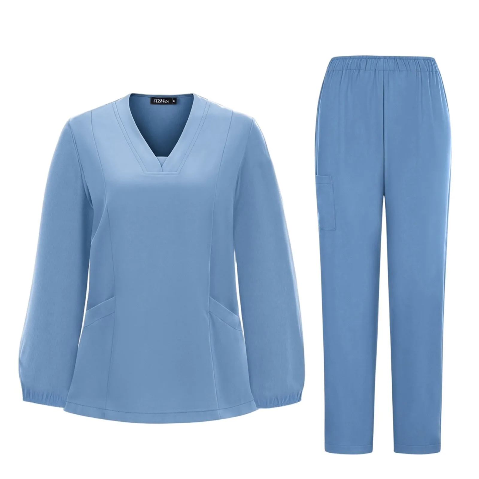 여성용 루즈핏 캐주얼 편안한 의료용 유니폼 스크럽 의복 단색 간호사 치과 수술복 작업복 세트
