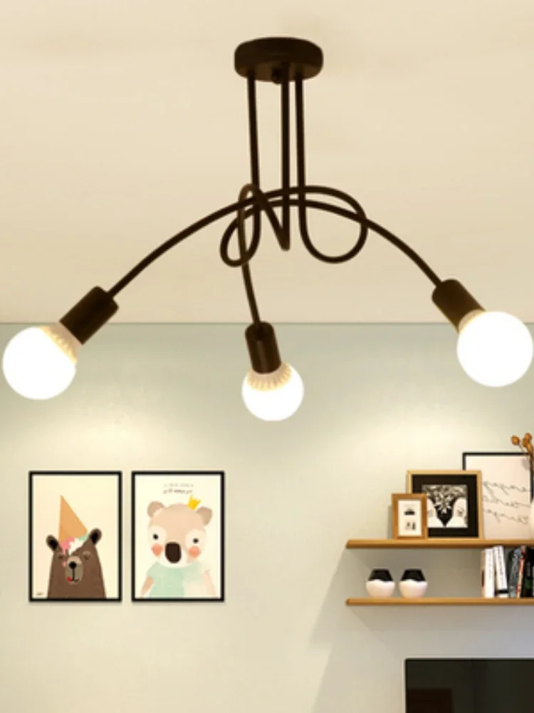 Modern Retro Wrought Iron Room Ceiling Lamp Northern Europe Simple Creative Bent Study Bedroom Living Children Light Fixtures