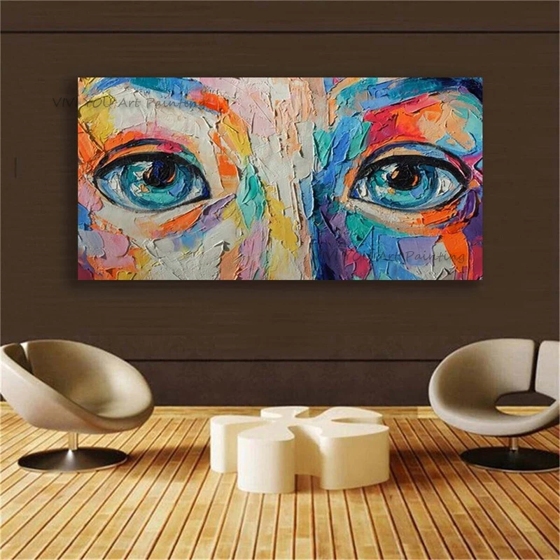 Handpainted Modern Eyes Soul Abstract Oil Painting Colorful Eye Painting On Canvas For Wall Decor