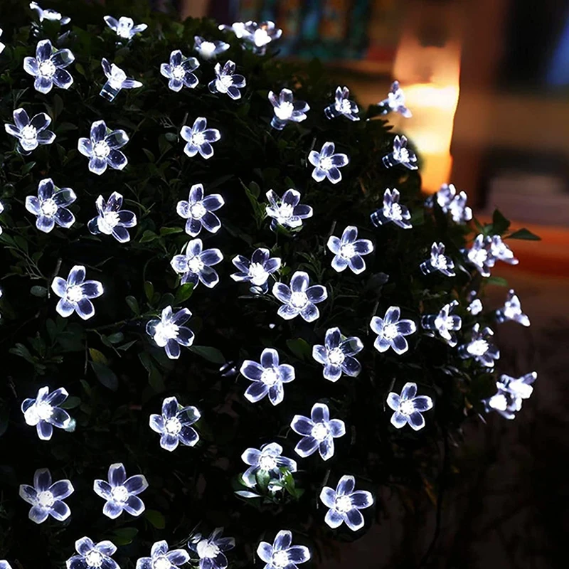 Imagem -06 - Livre Led Flor Solar Luzes da Corda Jardim Decoração da Árvore Flor de Cerejeira String Luzes ao ar Livre à Prova Impermeável Água Luz de Fadas ao ar