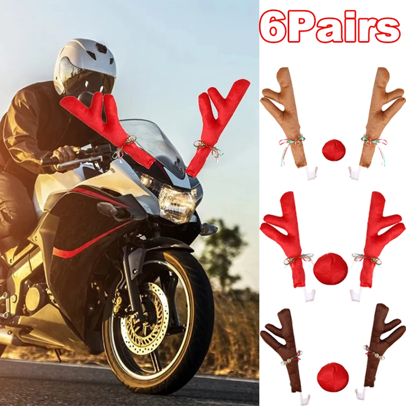 6Pairs Christmas Car Decoration Deer Horn Christmas Deer Horn Car Kit Car Christmas Gift Set Car Accessories Decoration Pendant