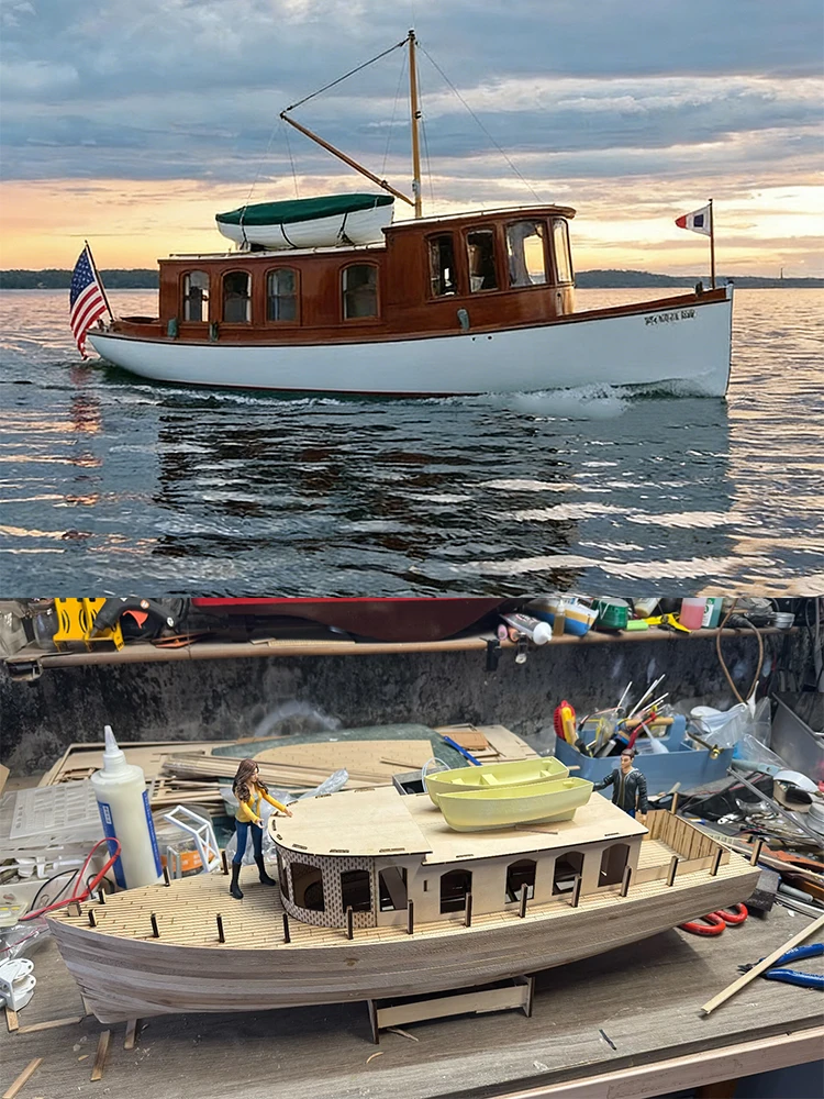 Bateaux RC 70cm rétro petit Yacht bateau télécommandé Structure en bois matériel RC Schiffe modèle Kit bateau jouet pour garçons