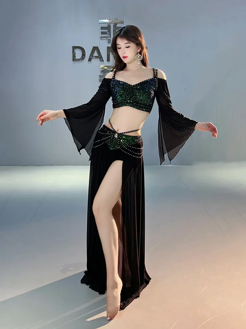 Belly Dance Practice Suit Autumn and Winter New Top & Skirt Belly Dancing Performance Costume Adult Oriental Dance Class Outfit