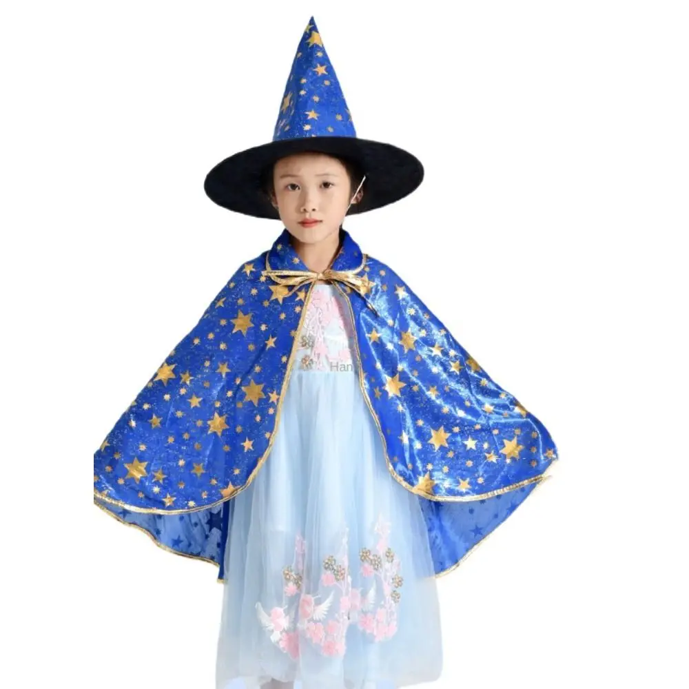 Ster Heksenmantel Cape met Hoed Vergulden Goochelaar Outfit Kids Halloween Mantel Sets Cosplay Kostuums Halloween Kleding