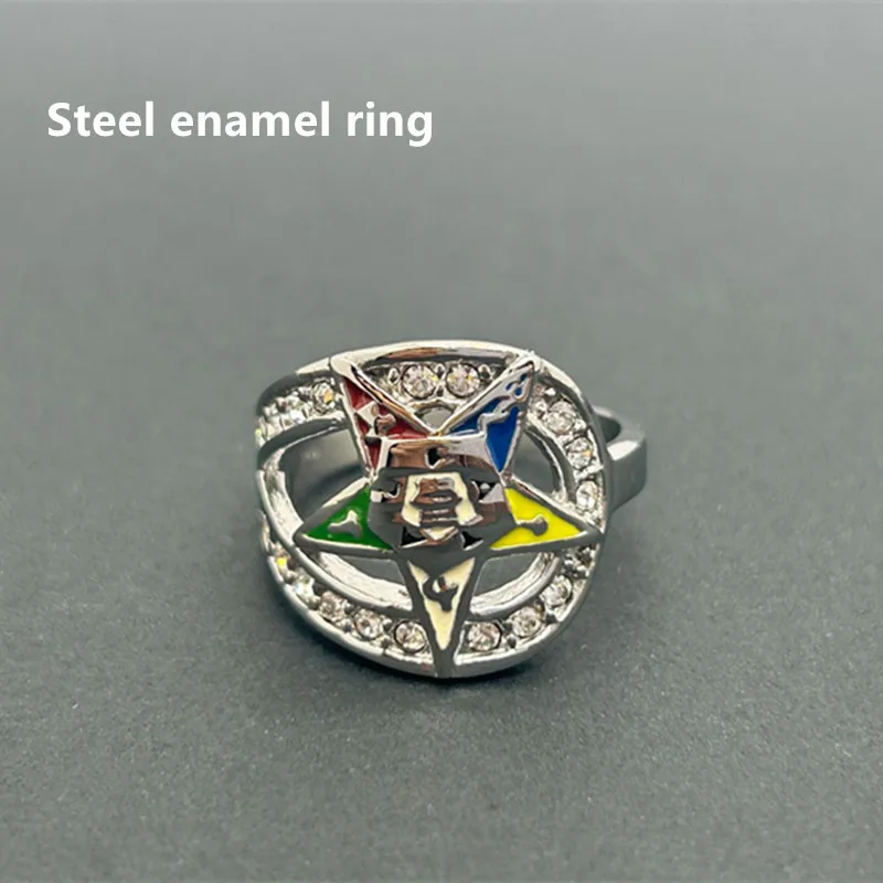 1Pcs Steel Order Of The Eastern Star Rhinestone Enamel Ring Fashion Masonic OES  Jewelry Gift Mason Decoraction OGR009