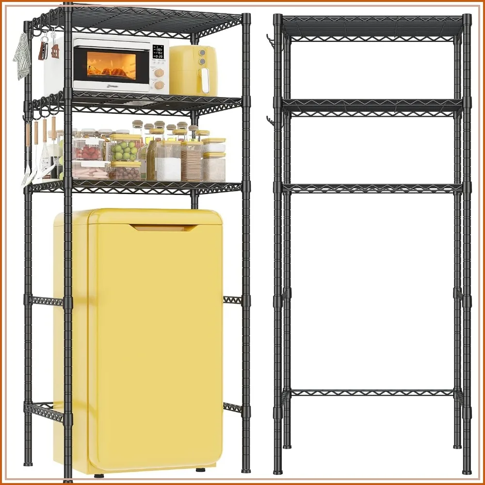 3-Tier, 264LBS, 26.38"W x 18.1"D x 65.36"H Metal shelf 8 Hooks, Adjustable Height