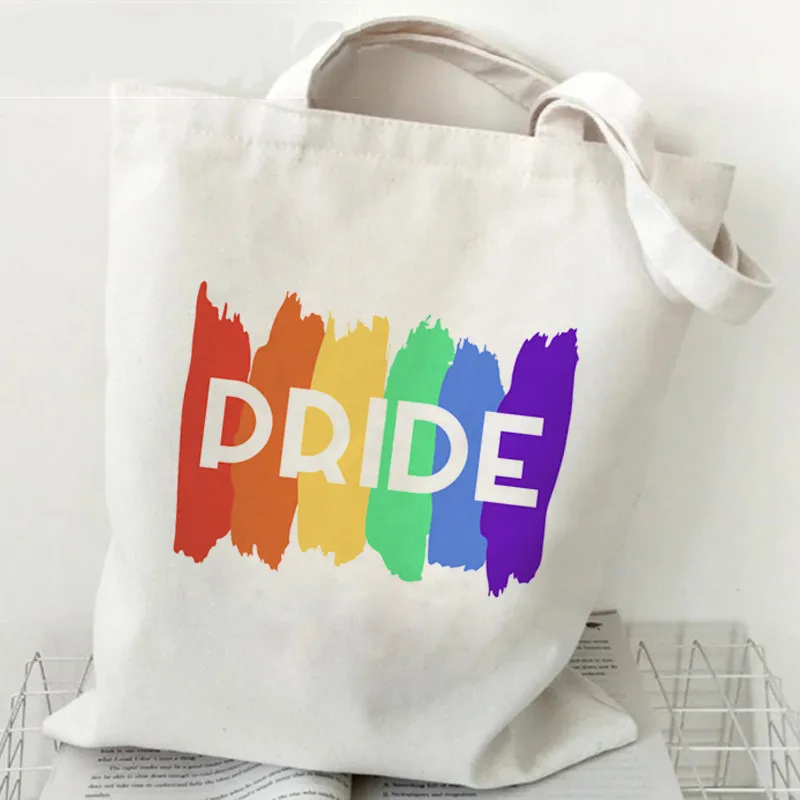 حمل حقيبة Lgbt فخر قوس قزح حقيبة تسوق ايكو حقيبة تسوق بولسا قماش حقيبة بقالة Reciclaje المرأة كيس كاباس مخصص