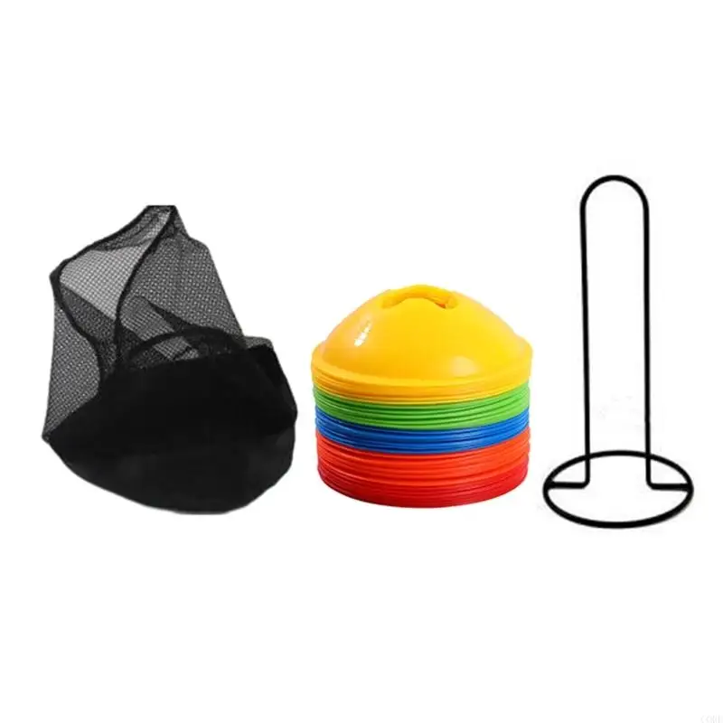 50 PCS Doccer Disc Cones Agility Soccer Corccer مع حقيبة حمل وحامل للتدريب الرياضي وكرة القدم وكرة السلة