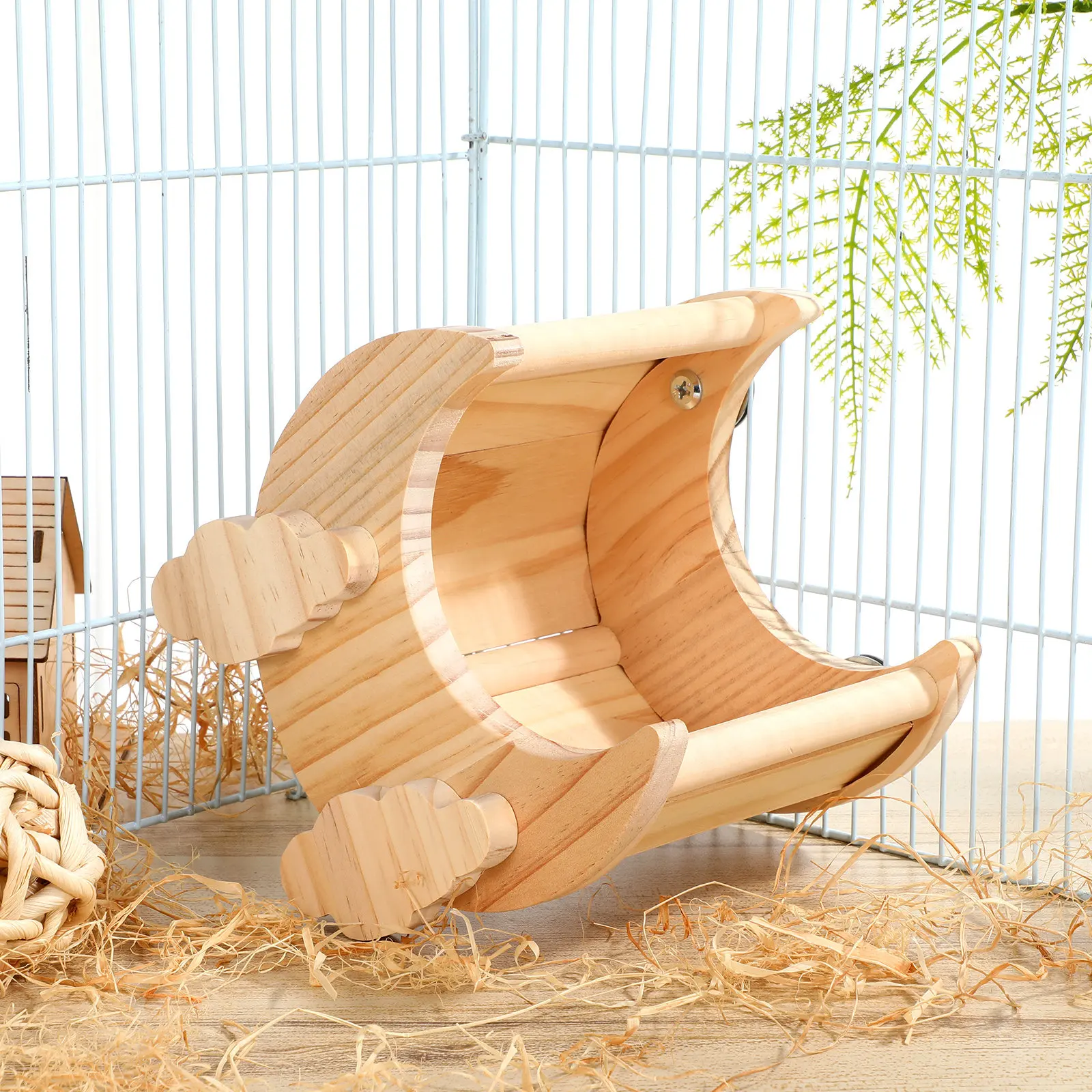 Image of Holz-Hamsterhaus im Mondstil aus Massivholz für Kleintiere wie Hamster, Chinchilla, Ratte, Kaninchen, dekoratives Käfig-Interieur