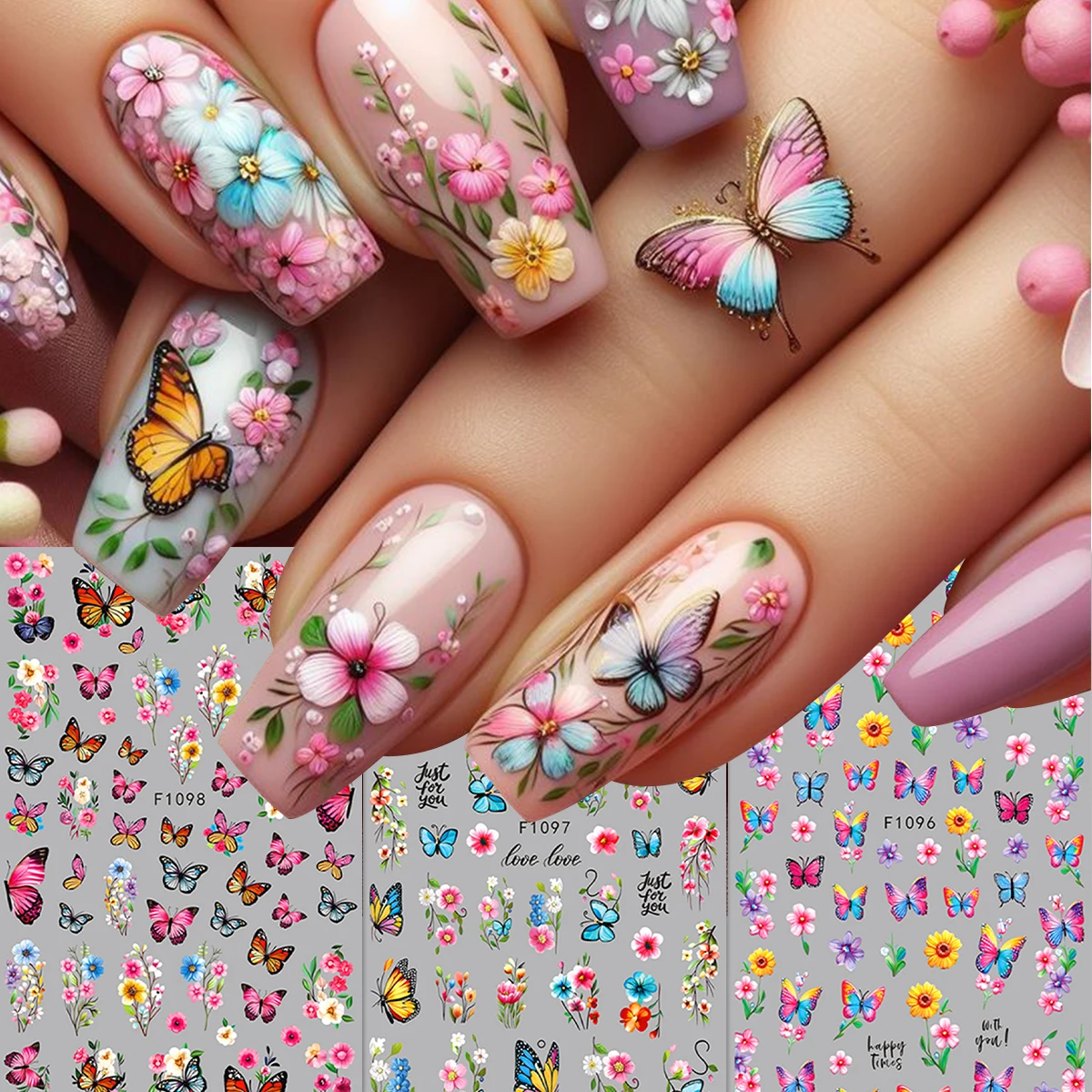 Frühlings- und Sommerblumen-Schmetterlings-Nagelsticker, einfach anzubringen für die Nageldekoration, zum Selbergestalten, als Geschenk, für Partys und zur Gestaltung von Make-up für Hochzeiten. – Detail 25