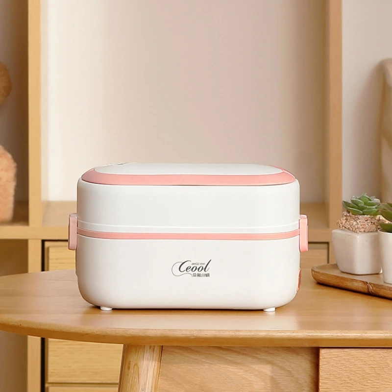 Caixa almoço elétrica aquecedor alimentos à prova vazamento portátil com recipiente aço inoxidável para carro & casa durável