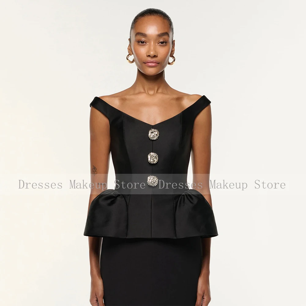 Maßgeschneidertes Modernes Partykleid Midi-Teelänge V-Ausschnitt Schulterfreies Cocktailkleid Kurzes Kristall-Säulen-Abendkleid Cocktail-Robe – Detail 5