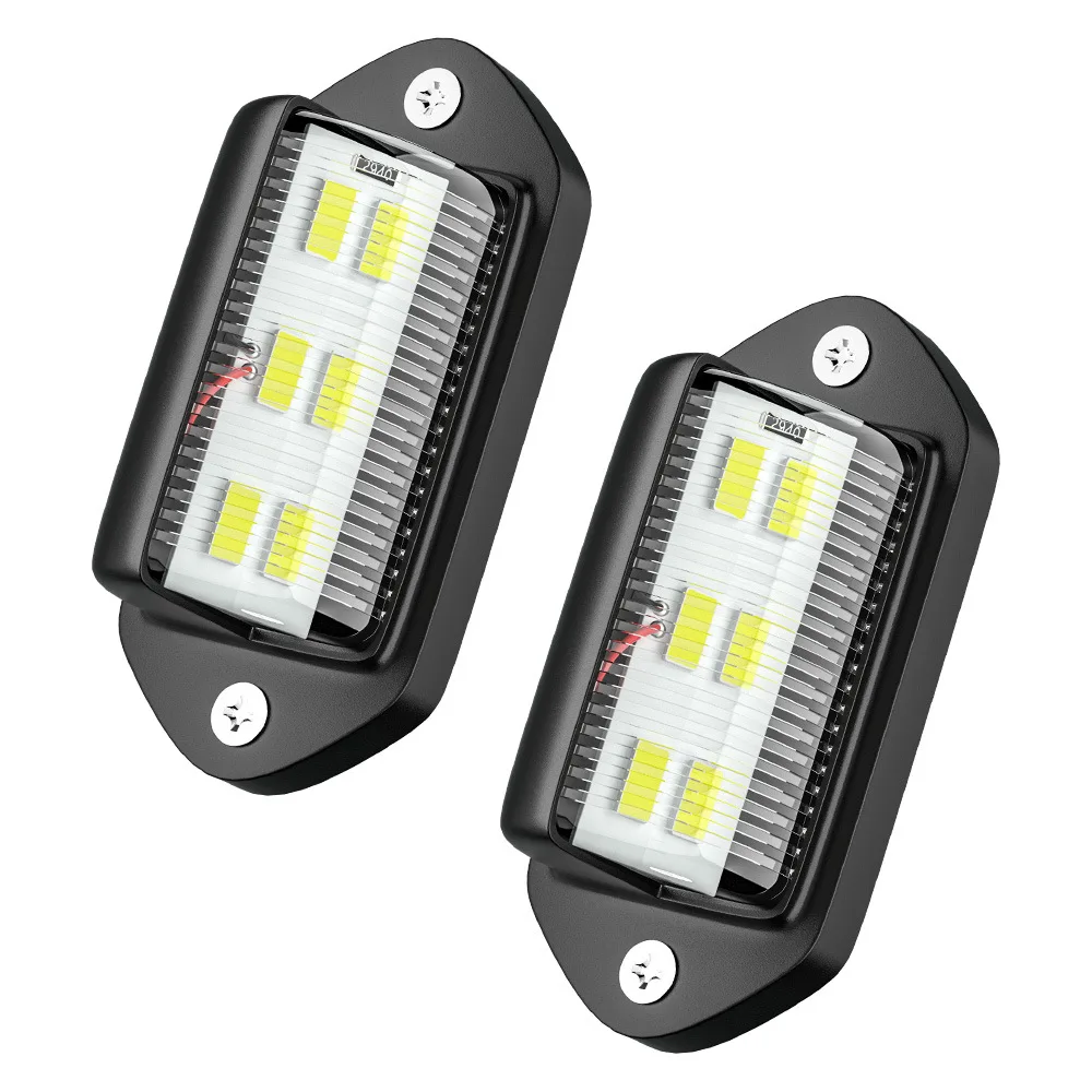 2pcs White LED License Plate Light 12V 24V DC Waterproof 6-SMD License Plate Lamp Taillight For Truck SUV Trailer