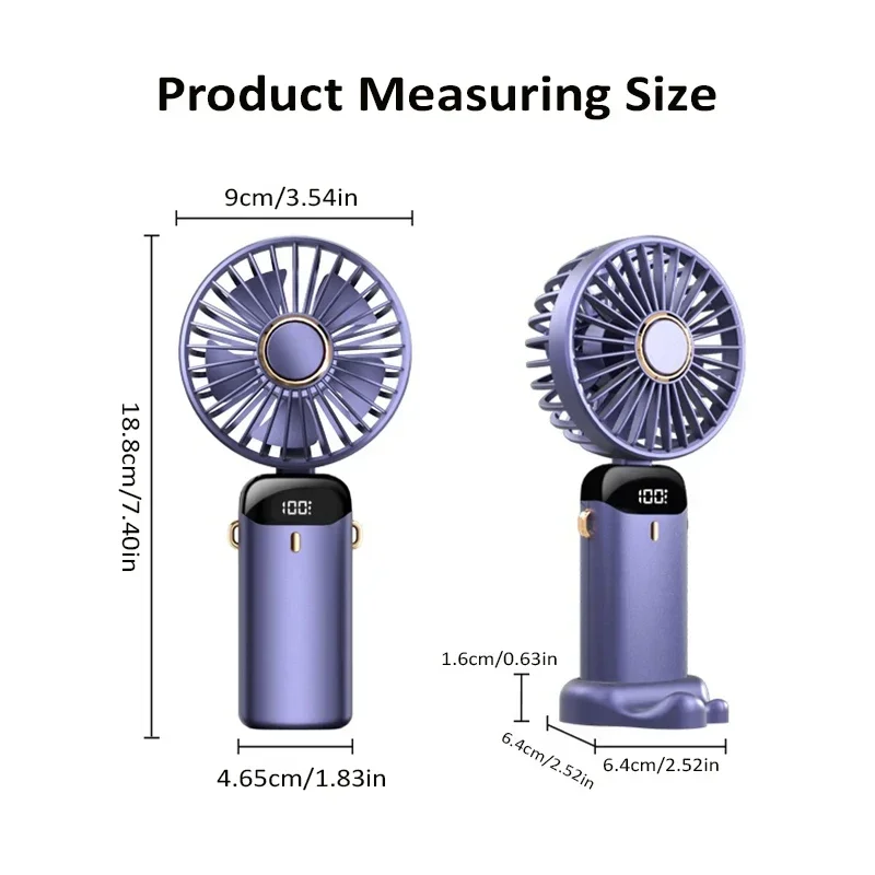 1800mAh Mini Portable Fan USB Can Charging and Hanging Neck 5 -speed Fan, Suitable for Desktop Office Camping Air Cooler