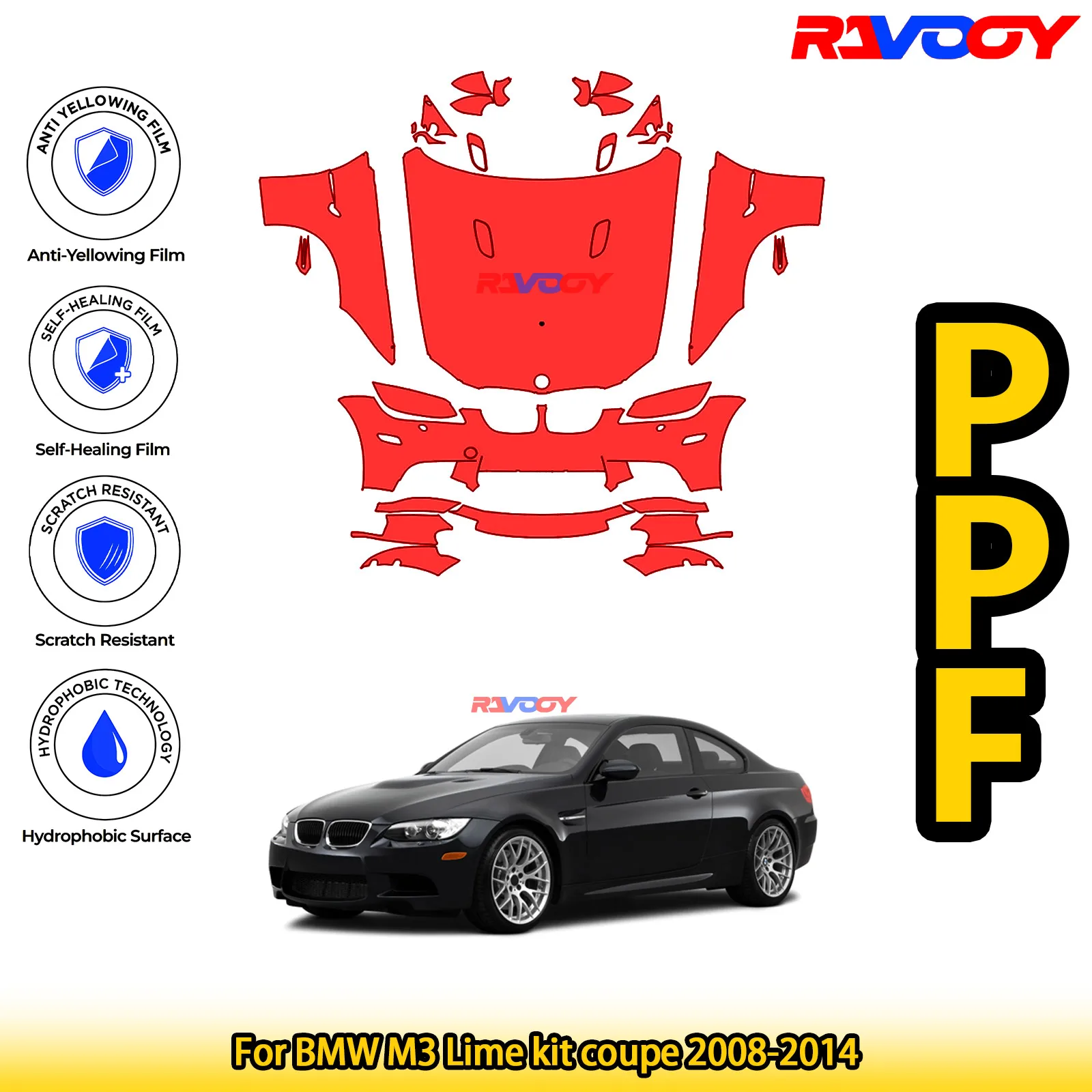 

Для BMW M3 Lime kit coupe 2008-2014 глянцевая матовая черная предварительно вырезанная передняя защитная пленка PPF Kit