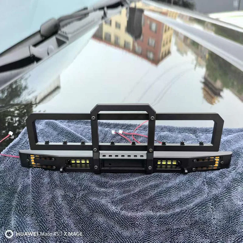 المصد الأمامي المعدني من سبائك الألومنيوم مع أضواء الضباب LED لـ CROSSRC EMO XX XXL 1/6 مقياس RC ملحقات ترقية السيارة الزاحفة للصخور