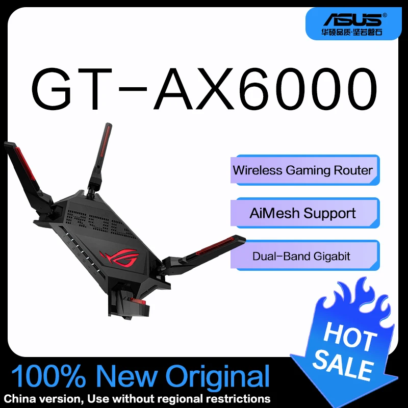 ASUS-Roteador de jogos sem fio Gigabit de banda dupla, Rapture GT-AX6000-AX6000, WiFi 6, Suporte AiMesh