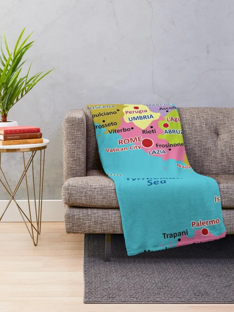 Italy map with regions and main cities Throw Blanket Sofa anime Blankets