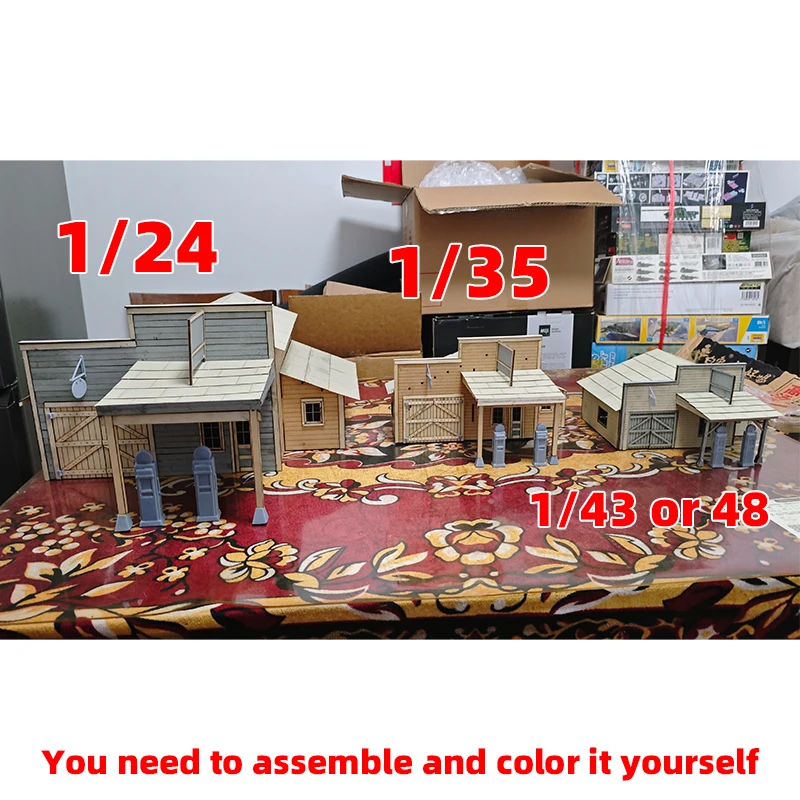 1/24/35/43/48 Maßstab Modellbausatz Miniatur-Diorama Architektonisches Gebäude Haus Unbemalt Amerikanische Vintage-Landtankstelle DIY – Detail 4
