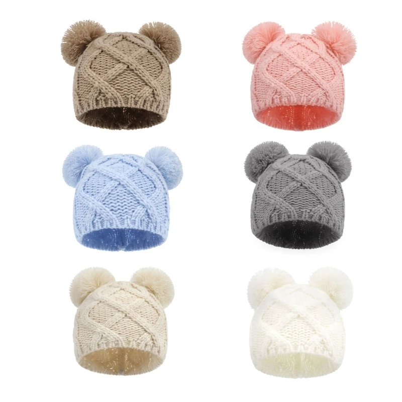 

Newborn Baby Photography Hat, Knitted Warm Beanie Cap Cartoon Bear Pom Pom Bonnet Hat Photo Props for 0-6 Months D5QF