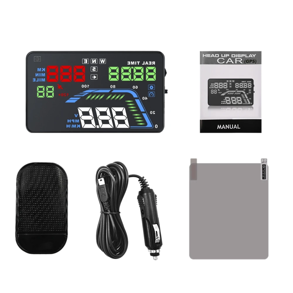 

Q7 Auto Car Hud Gps Head Up Display Hd 5.5 Inch Speedometers Overspeed Multi Color Warning Dashboard Windshield