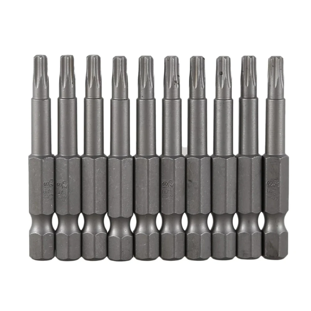 10Pcs 50mm Alloy Steel Screwdriver Bit 1/4 Inch Hex Torx Screwdriver Bit 6.35mm Hexagon Handle T20 For Electric Screwdrivers