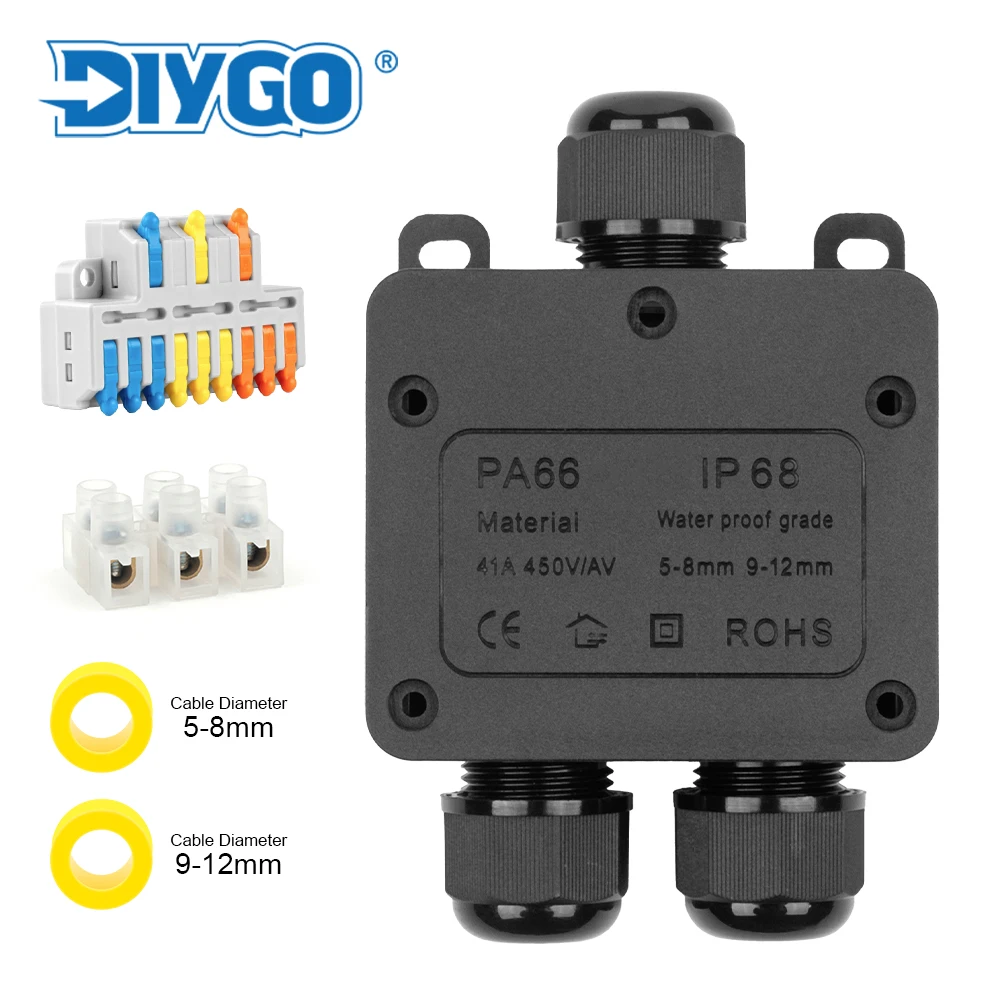 

IP68 Waterproof Connectors Boxed 3 Way Indoor Wire Shell Connector Cable Branch junction box,For Electronic Supplies Connect