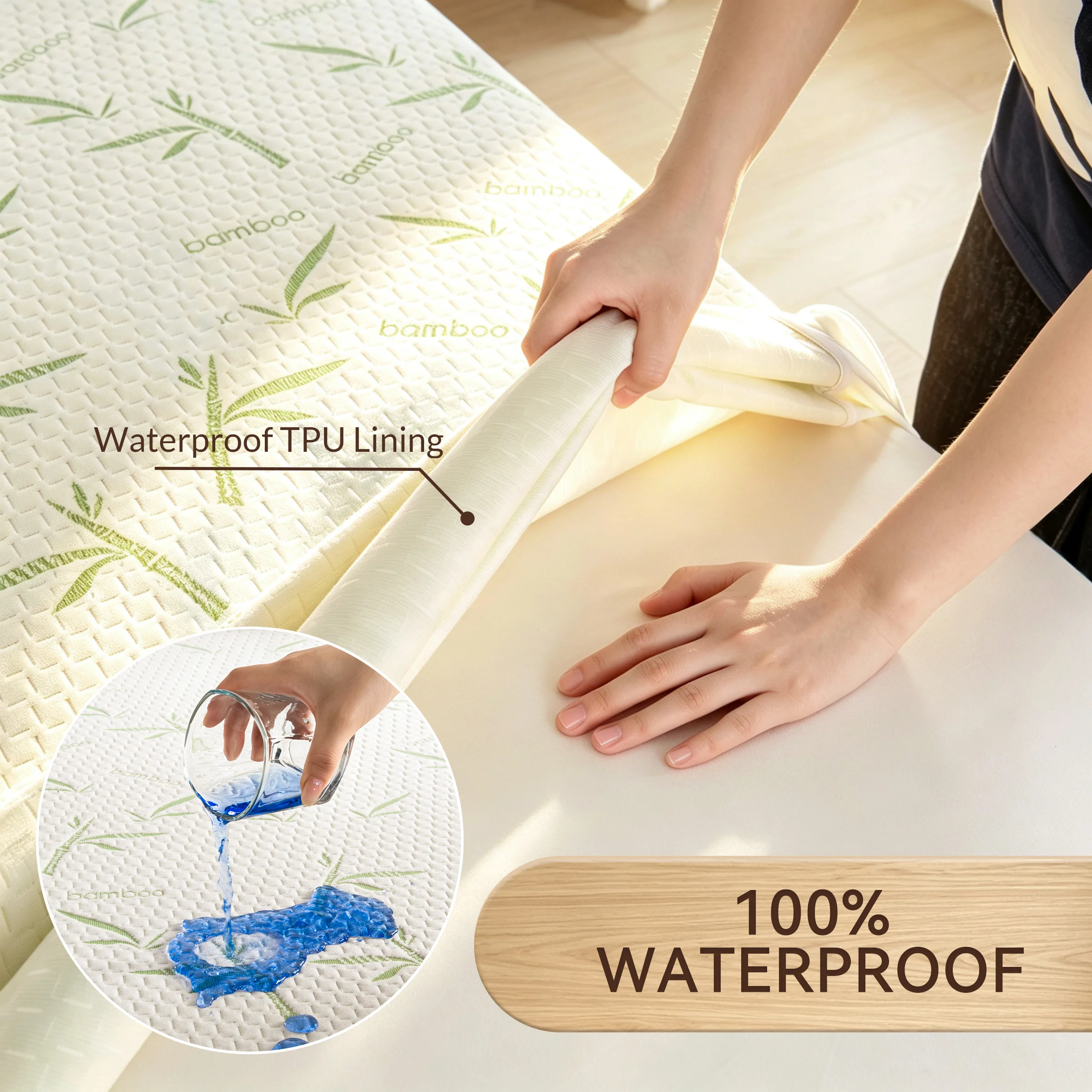 1pc Bamboo Viscose 6-Sided Zipper Mattress Encasement, Full Enclosed Dustproof Breathable Mattress Protector Fitted Sheet