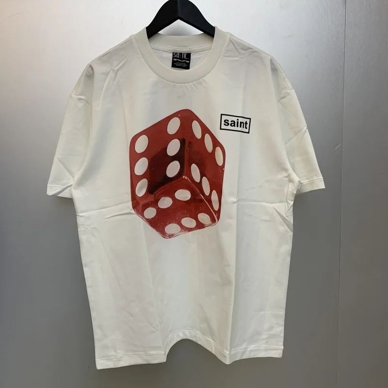 

Classic Saint Print Red Dice Logo T-shirt Tops Summer Mens Womens Round Neck Loose Vintage Tee Short Sleeve