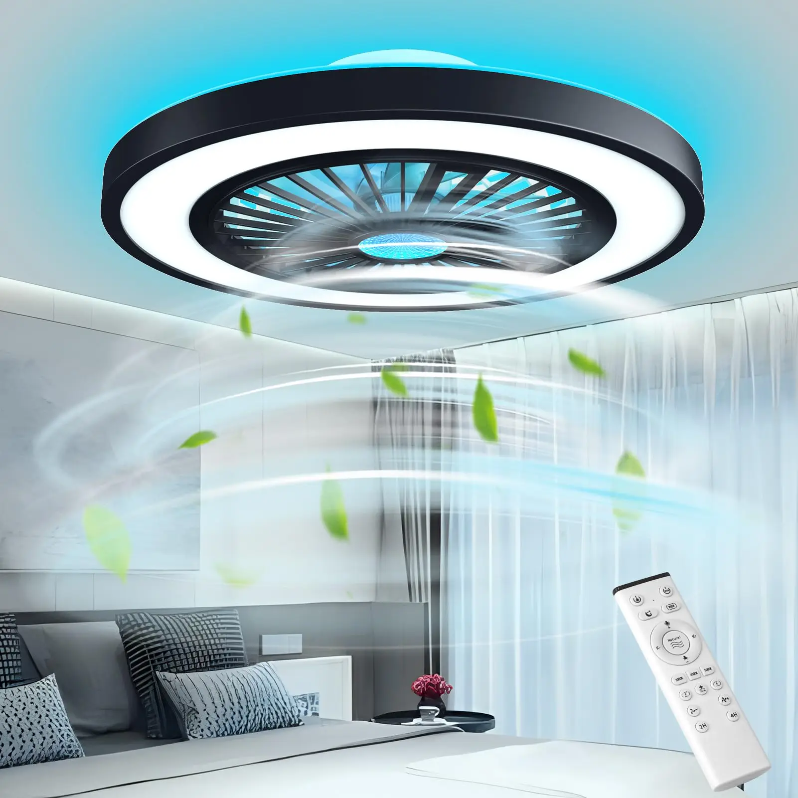 RGB Deckenventilator Mit Beleuchtung, LED Dimmbar Schlafzimmer Leise Lampe Mit Ventilator