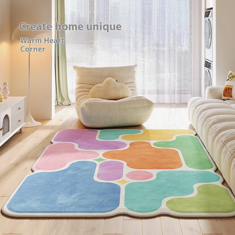 VIKAMA Dopamine Patchwork Imitation Cashmere Rug Comfort Washable Living Room Sofa Rug Bedroom Rug Recliner Chair Rug Home Decor