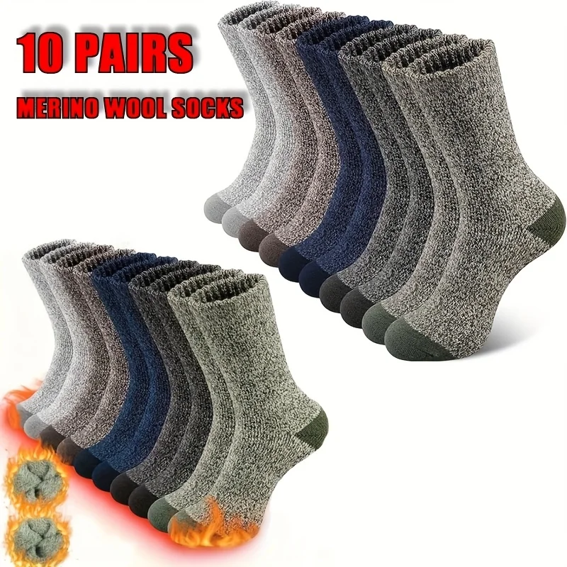 

Men's Merino Wool Socks, Warm Extra Thick Winter Crew Hiking Socks, 10 Pairs, for Valentine's Day Gifts, US Sizes 7-13