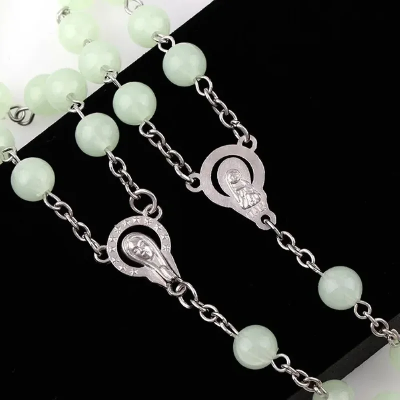 Glow In The Dark Christian Rosary Necklaces for Women Luminous Christian Catholic Cross Rosary Necklace Religion Faith Jewelry