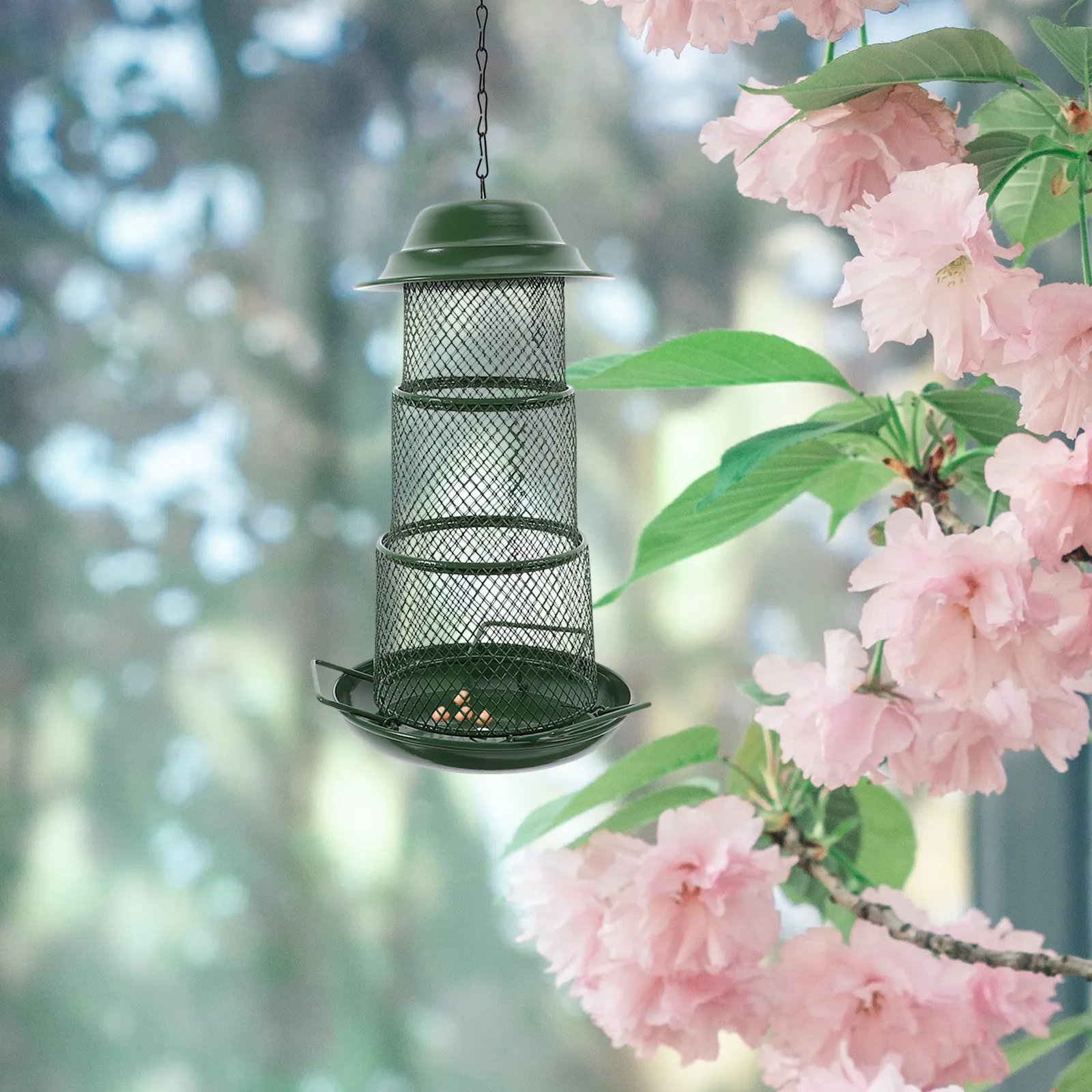 

Feeder Single Layer Square Hanging Hook Mesh Hanging Bird Feeder for Outdoor Patio Balcony Garden Space Saving