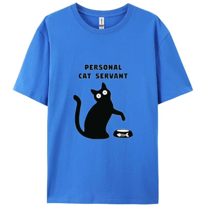 Y2K Black Cartoon Cat Print Women's Cotton Breathable T-Shirt Summer Loose Short Sleeve Cute Casual Simple Top