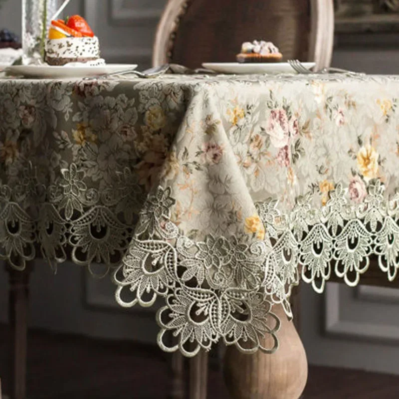 Designer Embroidered Lace Crochet Tablecloth Elegant European Rustic Floral Table Decoration Chair Cover Table Runner & Cloth