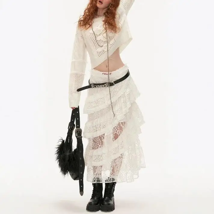 

Sweet American Retro Lace f Skirt for Women Design 2025 Cross-Border New Sle Polyester Fiber Cake Skirt mid Waist