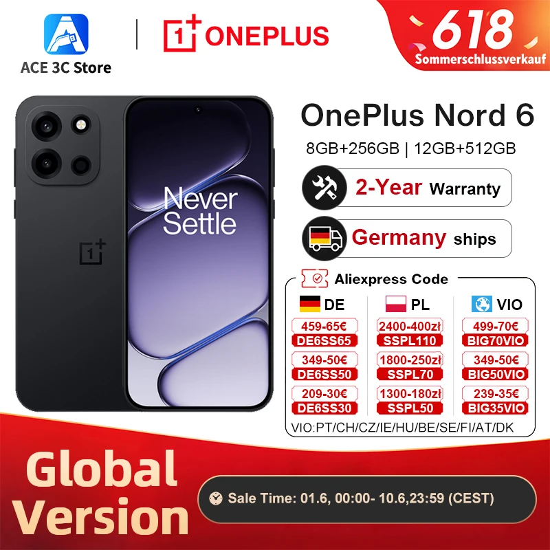 2026 New smartphone OnePlus Nord 6 5G 8GB+256GB 12GB+512GB Snapdragon 8s Gen 4 165Hz 7500mAh IP69/IP69K Global Version