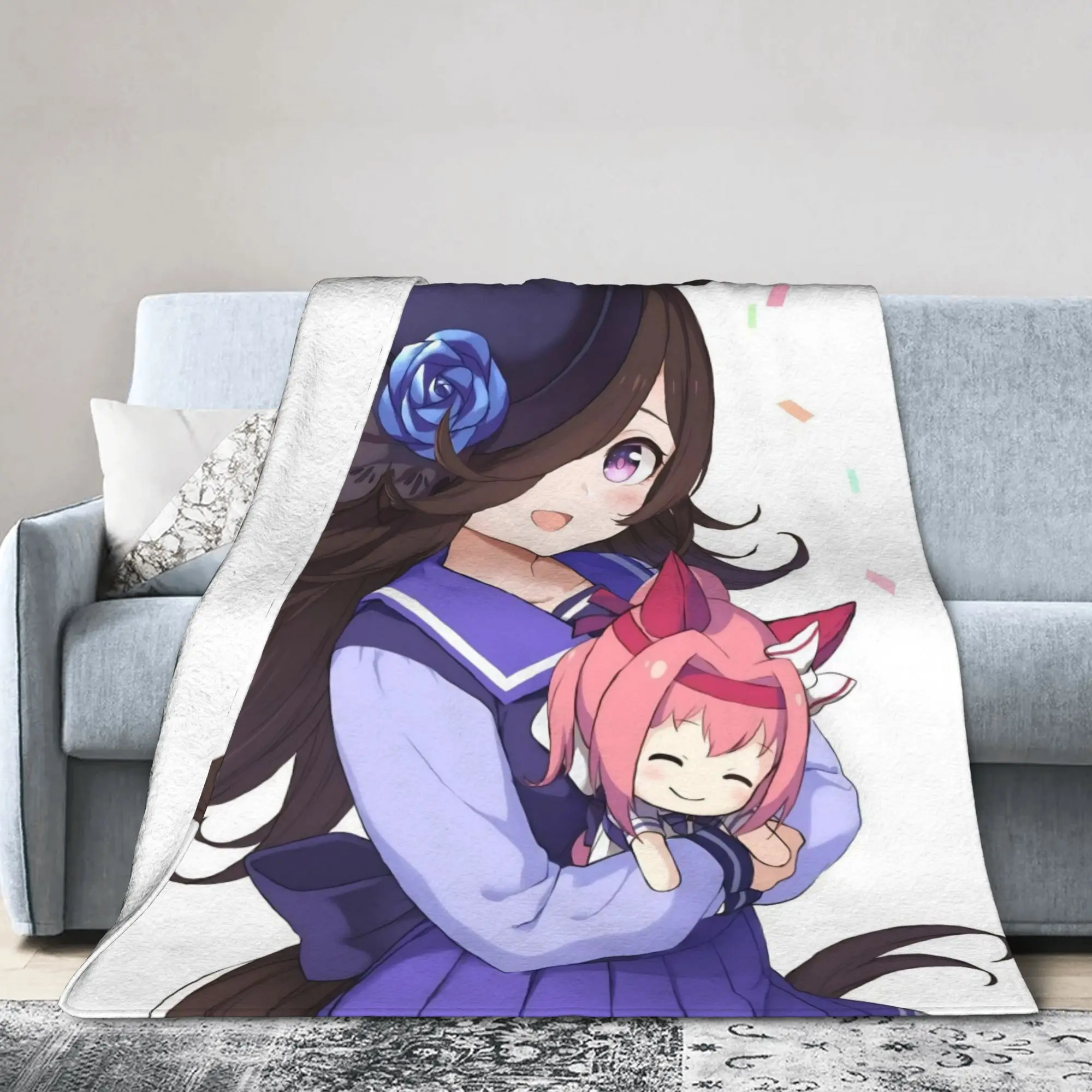 Rice Shower Umamusume Pretty Derby Blankets Fleece  Winter  Portable Super Warm Throw Blanket for Bed Bedroom Plush Thin Quilt
