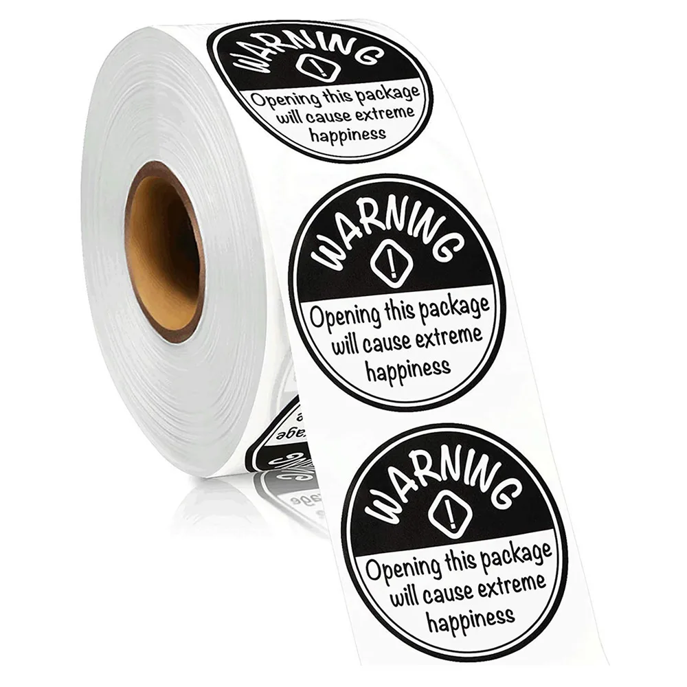 50-500pcs 1 Inch Stickers Happiness Black and White Warning Label Circular Warning Sticker Craft Label Handmade Stationery