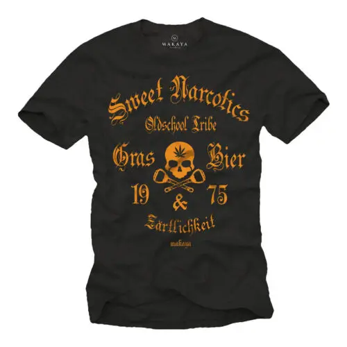 Herren T-Shirt Schwarz mit Spruch Gras Bier Coole Lustige Männer Geschenke Druck