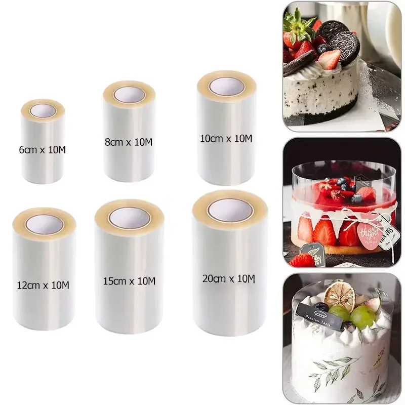 

6/8/10/12/15/20cm 10M Acetate Roll Cake Collar Transparent Mousse Cake Surround Film for Chocolate Mousse Cake Decoration
