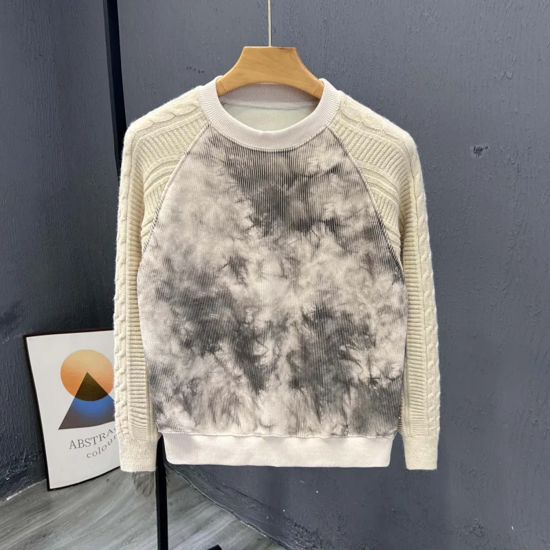 

Spring and Autumn New Handsome and Versatile Men's Long Sleeve Knitted Sweater Design Sense Round Neck Trendy Brand Men's Top