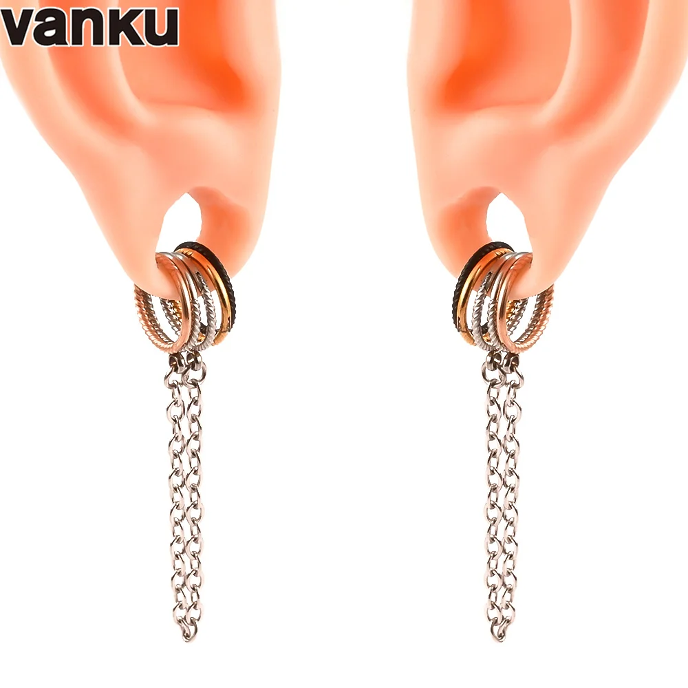 Vanku 1pc Stainless Steel Popularity Earrings Chain Hoops Hiphop Rock Hinged Septum Ring Body Piercing Jewlery New