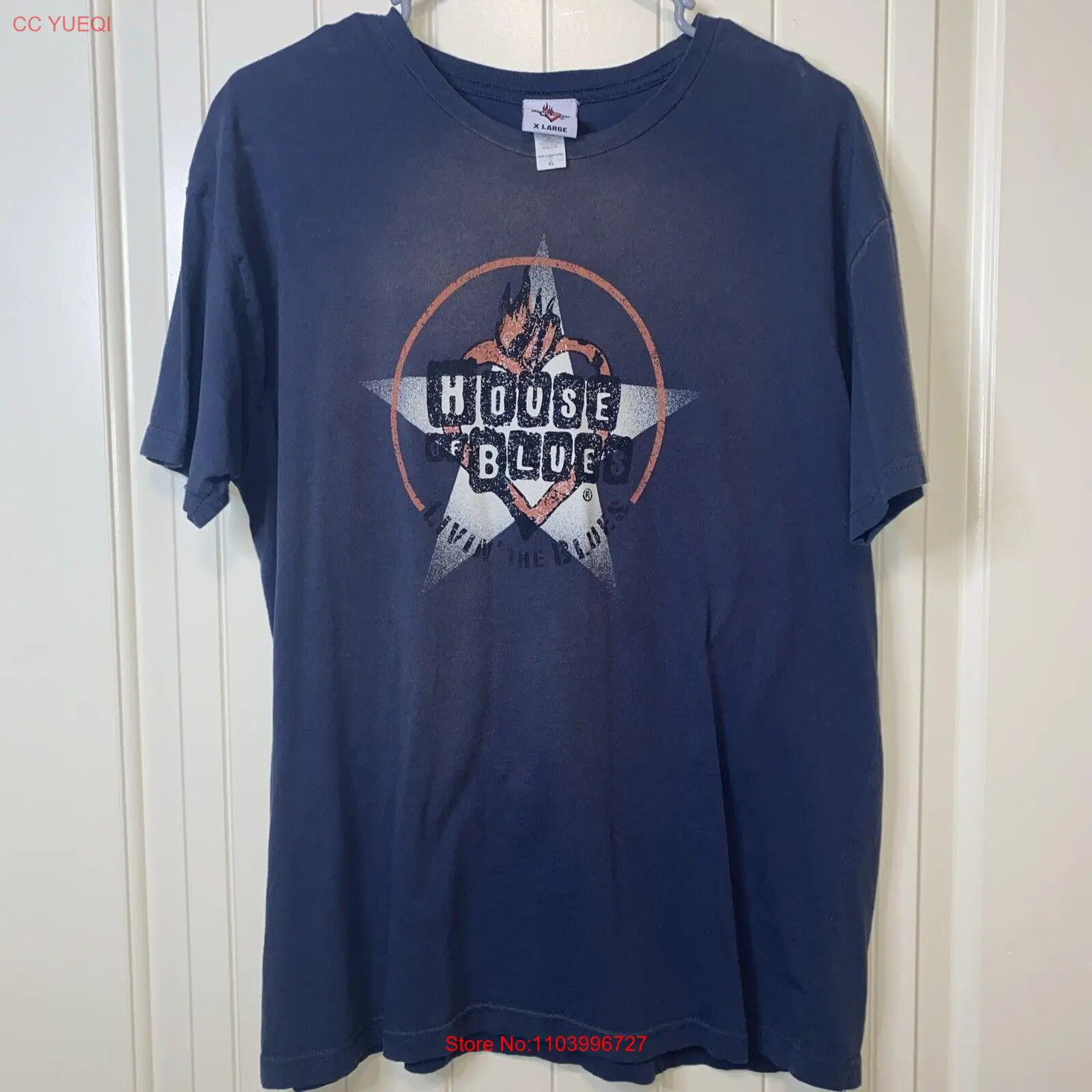 Vintage House Of Blues T-Shirt Gray X-Large Cotton Blue Gray Livin’ The Blues