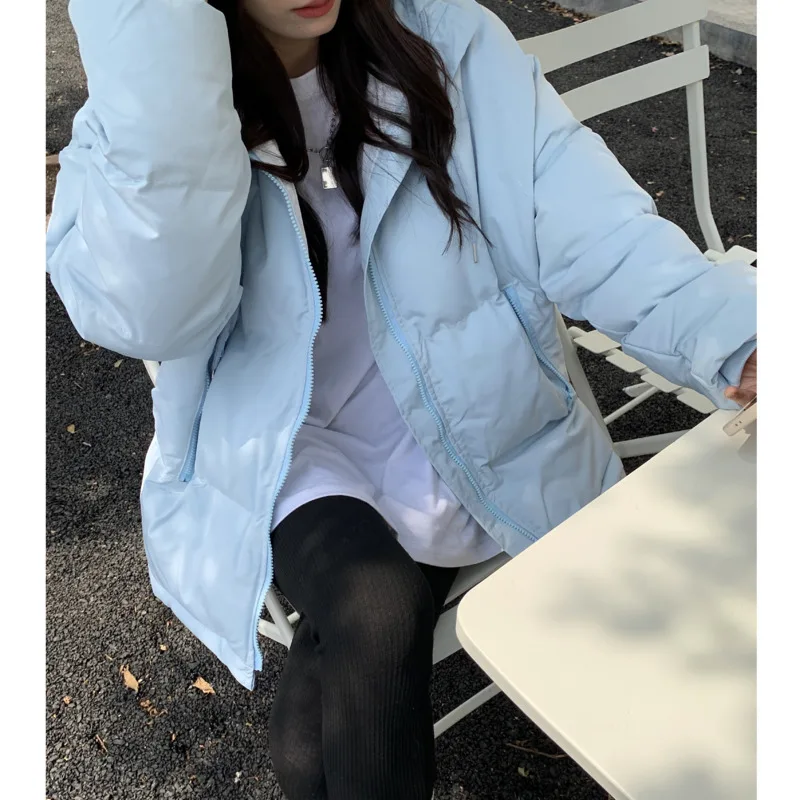 แฟชั่นผู้หญิงเสื้อฝ้ายฤดูหนาว Thicken และอุ่นหญิงเกาหลีสบายๆสีทึบ Hooded Parka Coat