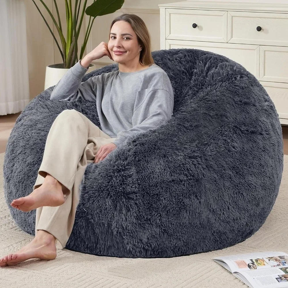 Comfy Soft Fluffy Plush Lazy Sofa Cover Round Cozy Cushion Cover Colorful Large Size Beanbag Sofa Cover Dorm Room