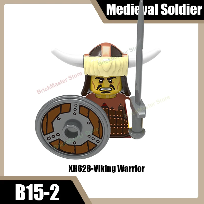 Mittelalterliche Militär-Wikinger-Krieger-Soldaten-Figuren Bausteine Burg Armee Rauber Infanterie Schild Axt Schwert Helm Ziegel Spielzeug