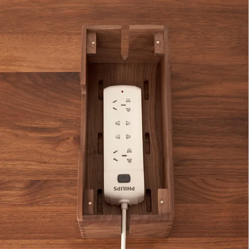 Walnut Socket Storage Box, Wooden Cable Organizer, Space-Saving Power Container, Simple Home WiFi Charger Box, Neat Power Keeper