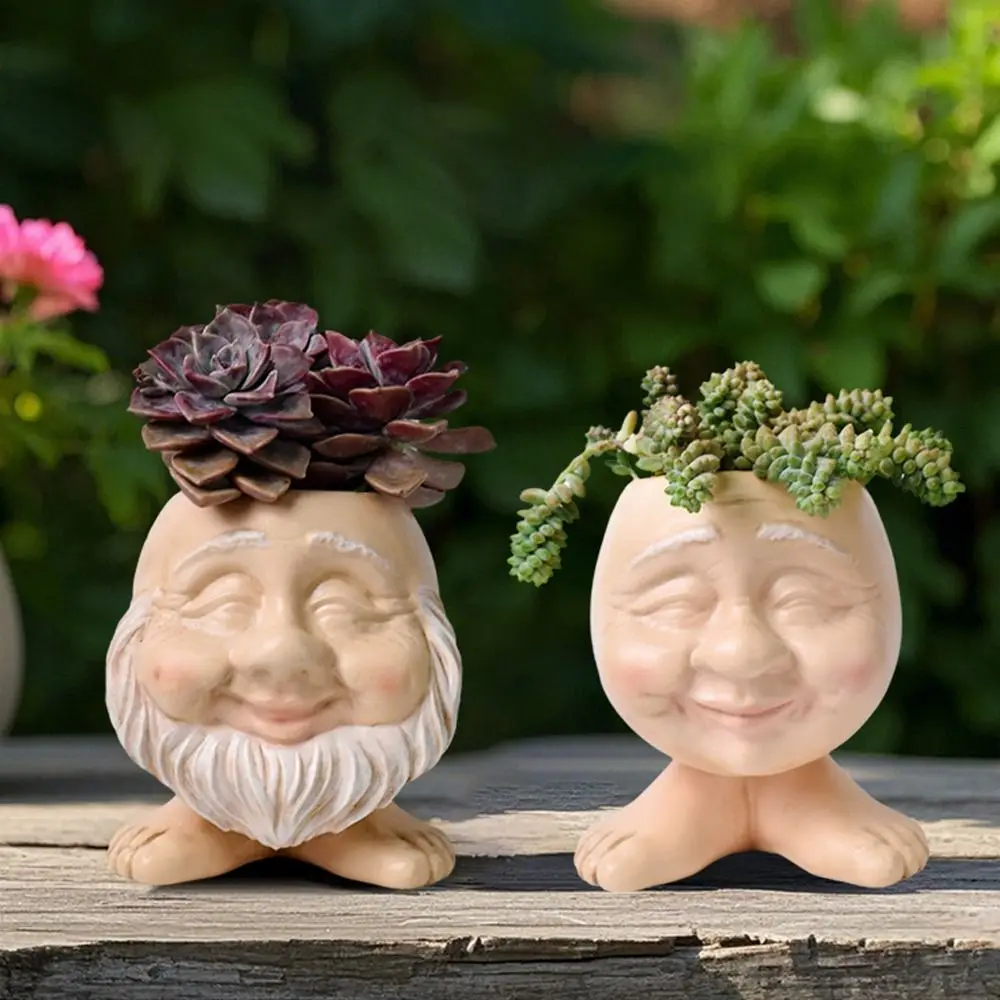 

Durable Funny Muggle Face Flower Pot Cute Handmade Planter Pot Waterproof Resin Crafts Succulent Flowerpot Garden Lawn